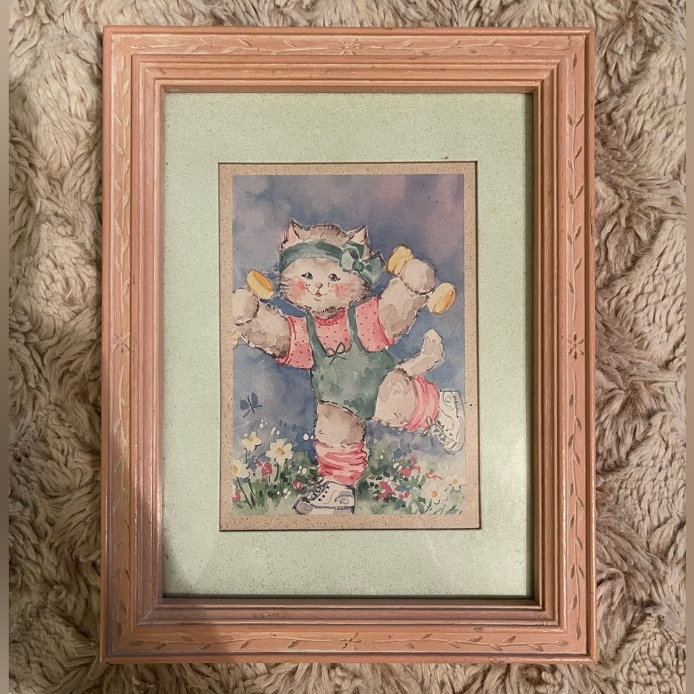 1980s Aerobics Kitten - Framed Print by Barbara Mock - Homco Home Interiors